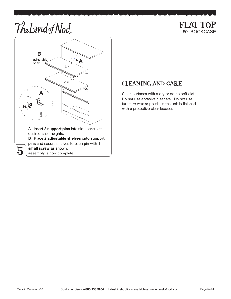 Flat top | Land of Nod Flat Top 60 Inch Bookcase User Manual | Page 3 / 4
