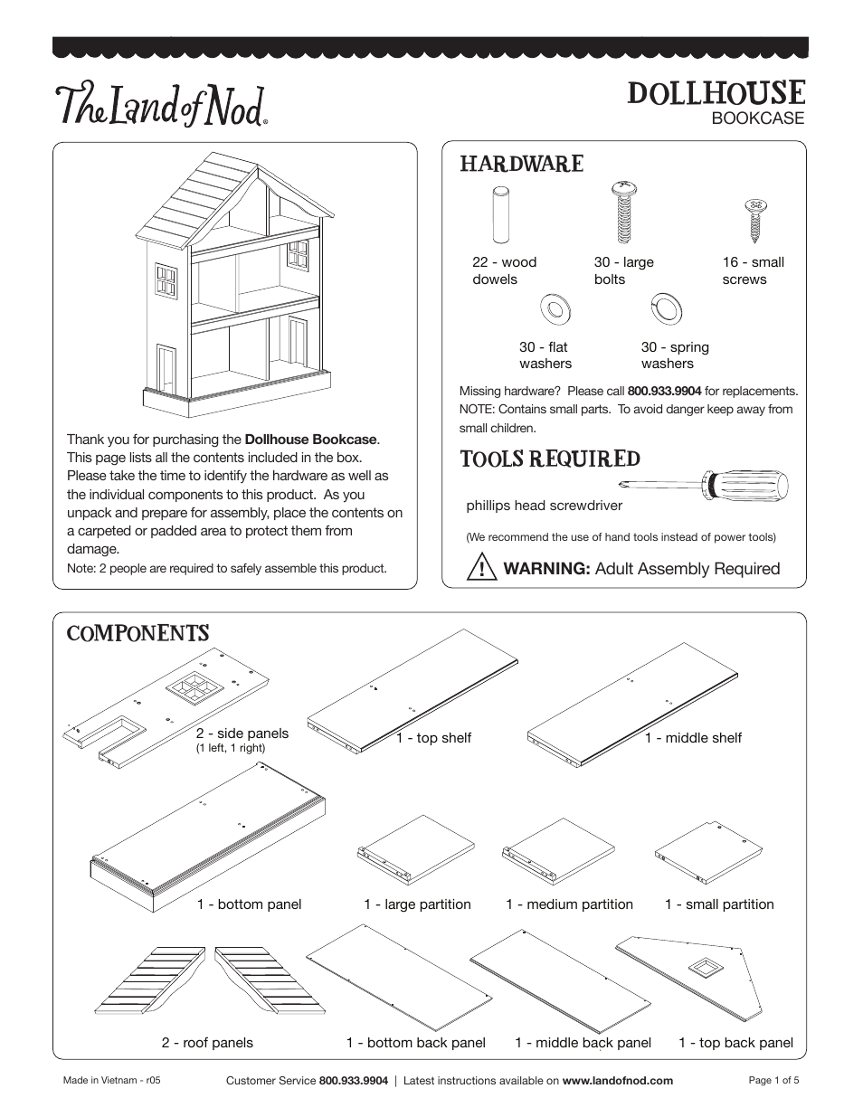 Land of Nod Dollhouse Bookcase User Manual | 5 pages