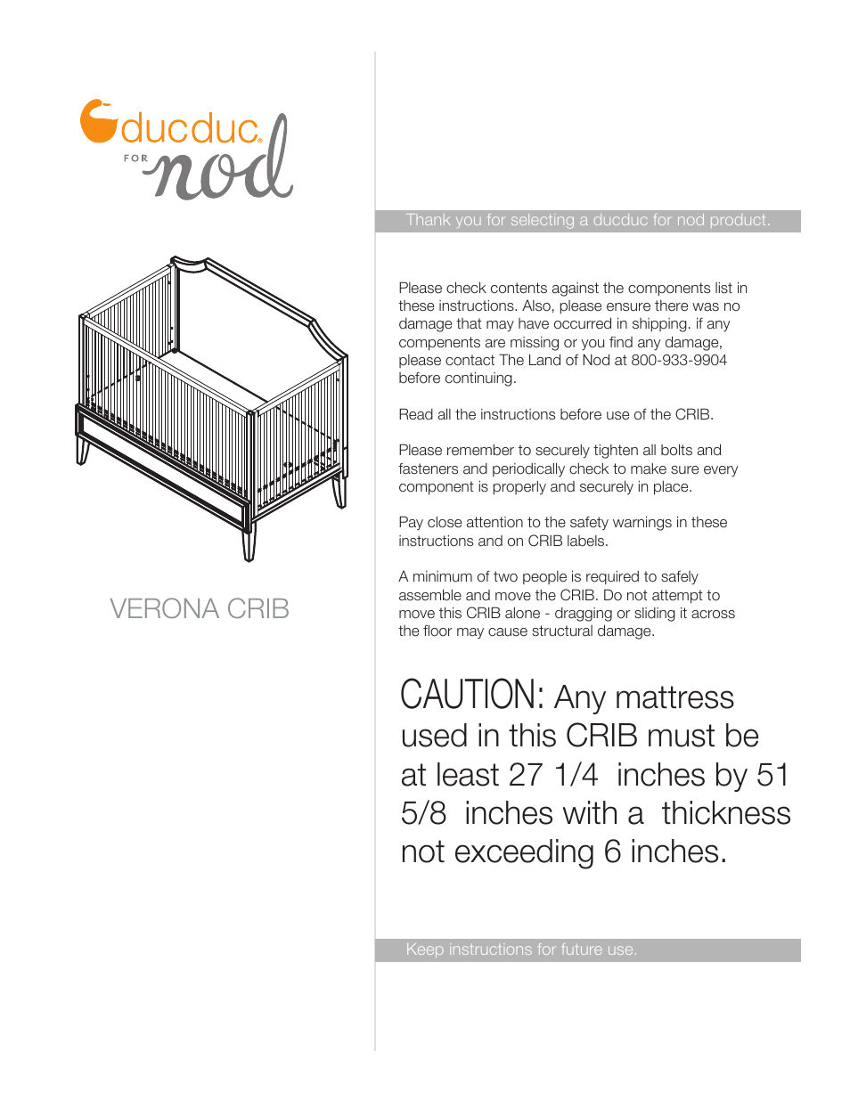 Land of Nod VERONA CRIB User Manual | 10 pages