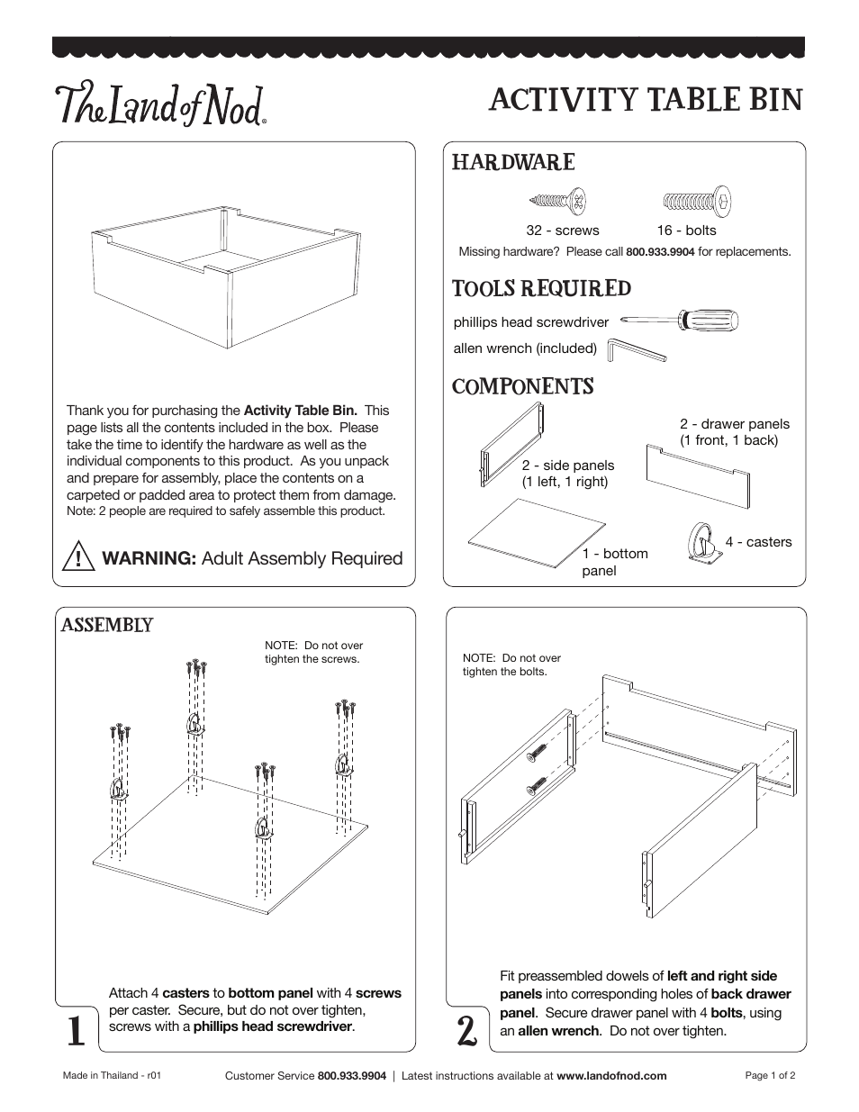 Land of Nod Setof 2 Activity Table Bin User Manual | 2 pages