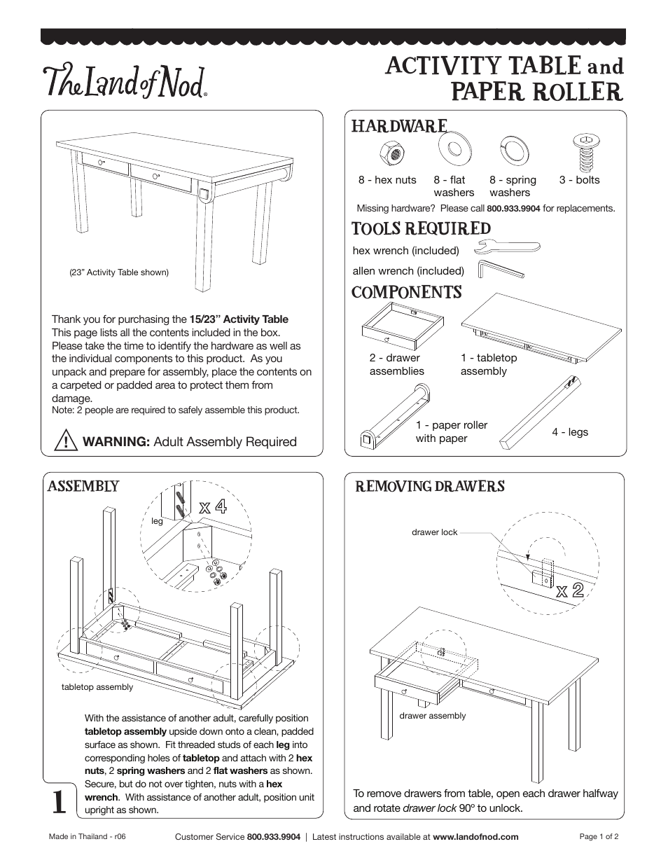 Land of Nod Activity Table Paper Roller User Manual | 2 pages