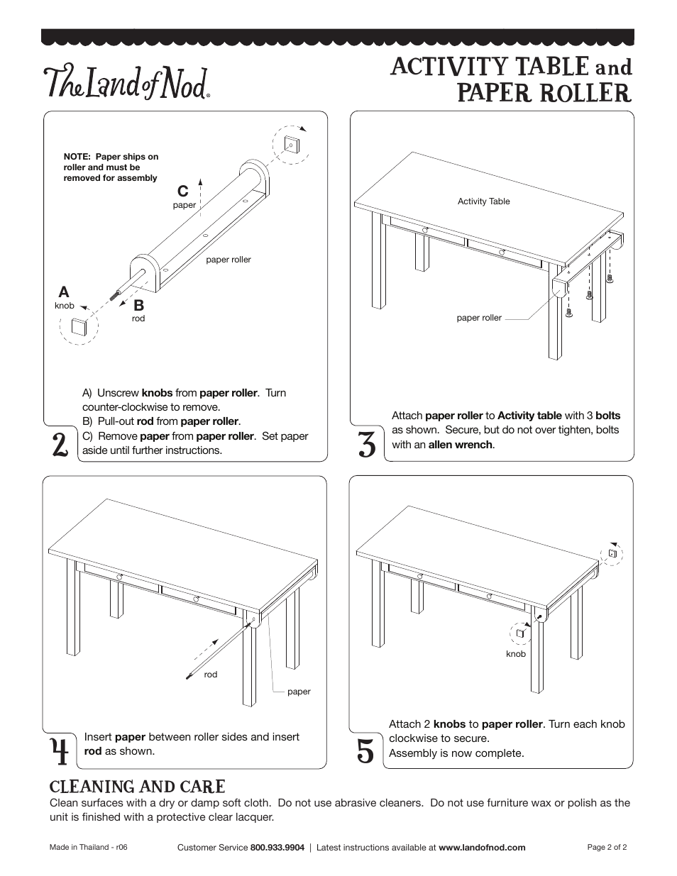 Activity table and paper roller | Land of Nod Activity Table Paper Roller User Manual | Page 2 / 2