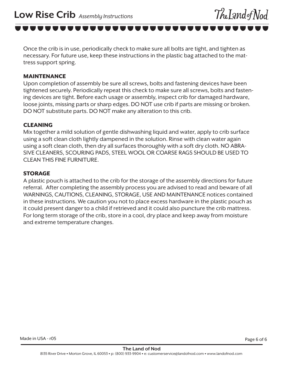 Low rise crib p6, Low rise crib | Land of Nod LOW-RISE CRIB User Manual | Page 6 / 6
