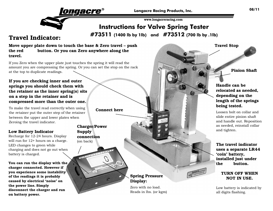 Longacre 73512 Valve Spring Tester User Manual | 2 pages