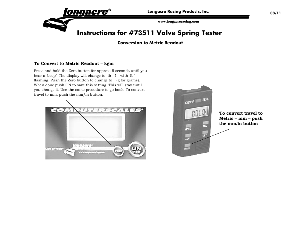 Longacre 73512 Valve Spring Tester User Manual | Page 2 / 2