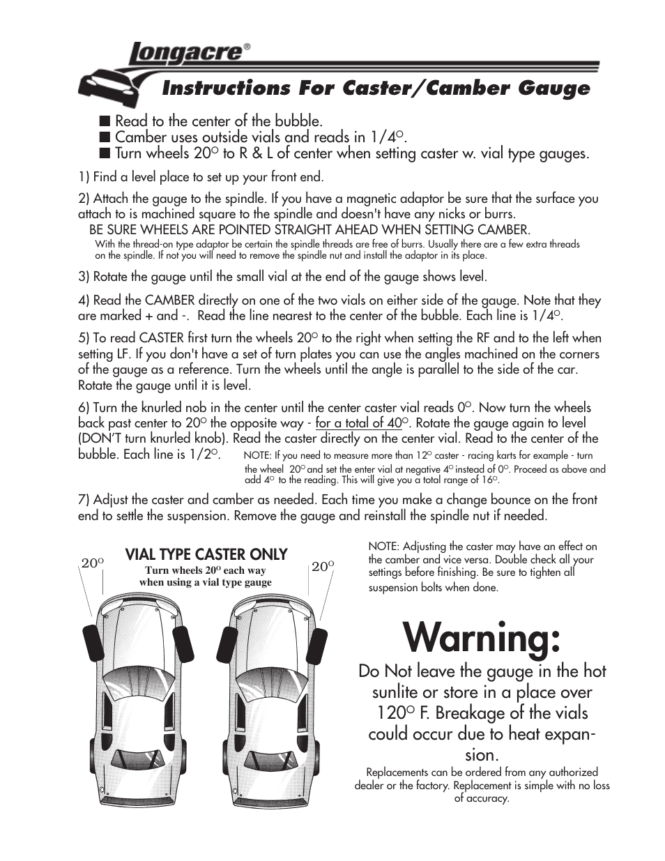 Longacre 78250 Camber Gauge User Manual | 1 page