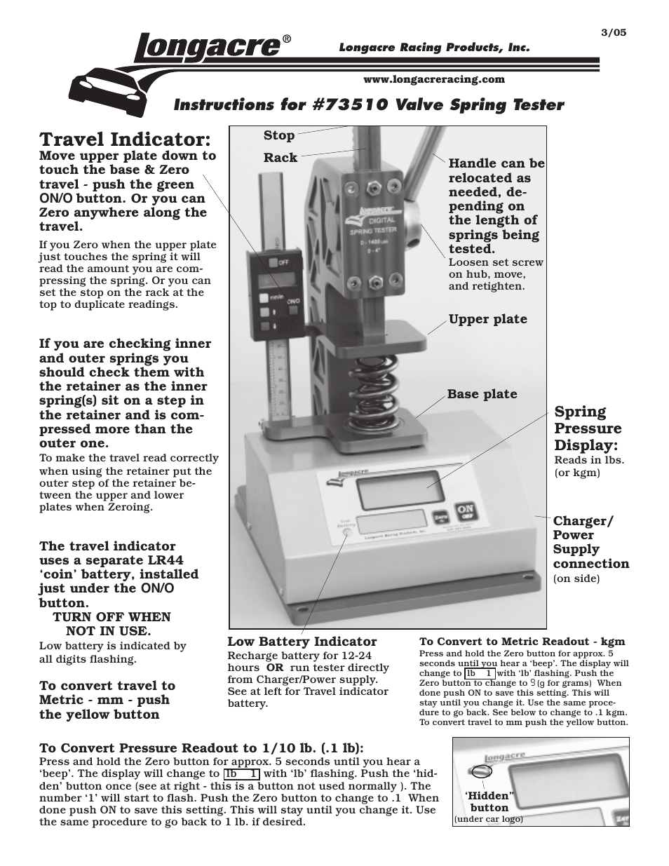 Longacre 73510 Valve Spring Tester User Manual | 1 page