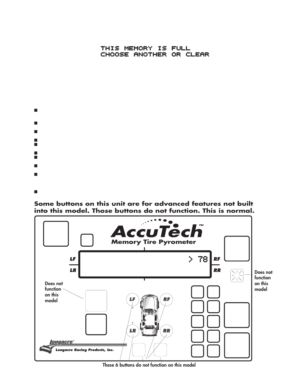 Read, Mode | Longacre 50682 Memory Tire Pyrometer User Manual | Page 2 / 3