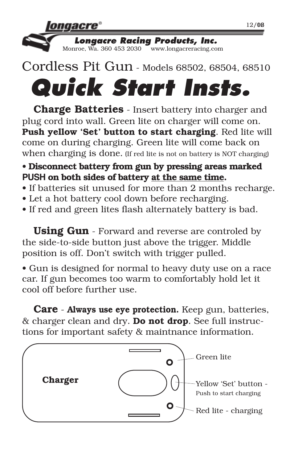 Longacre 685 Series Pit Impact Gun User Manual | 1 page