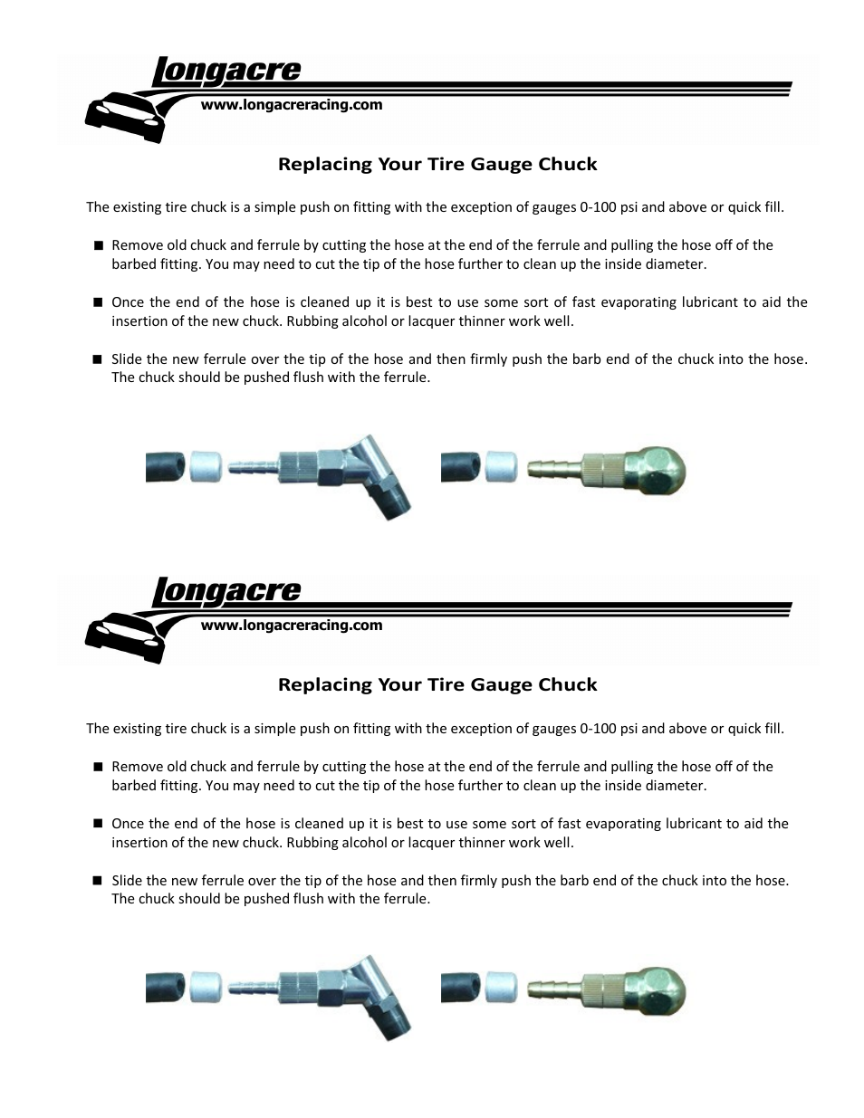 Longacre 50496 Tire Gauge Chuck Replacement Instructions User Manual | 1 page