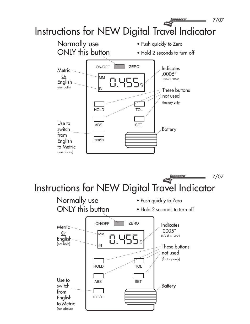 Longacre 73512 Digital Travel Indicator User Manual | 1 page