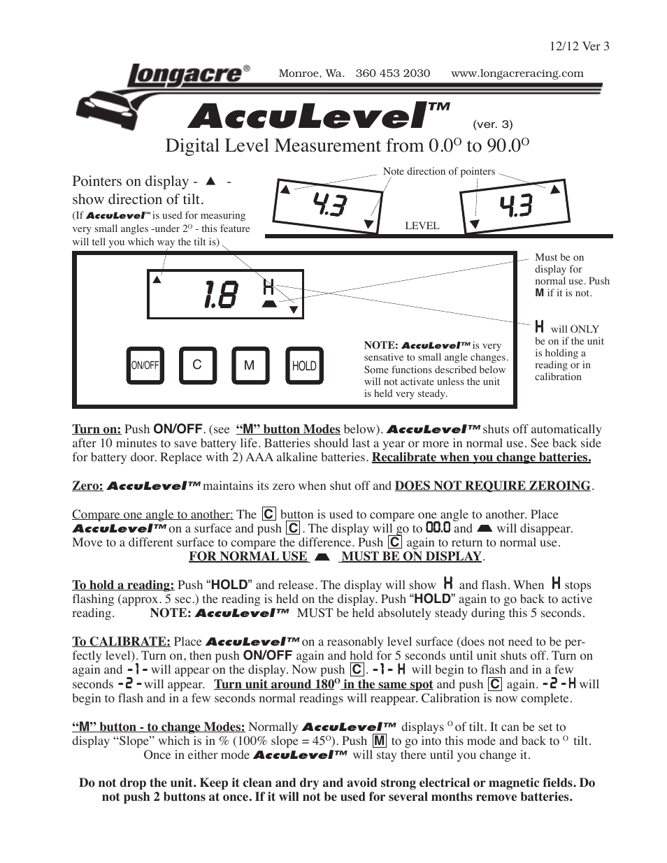 Longacre 78310 AccuLevel (version 3) User Manual | 1 page