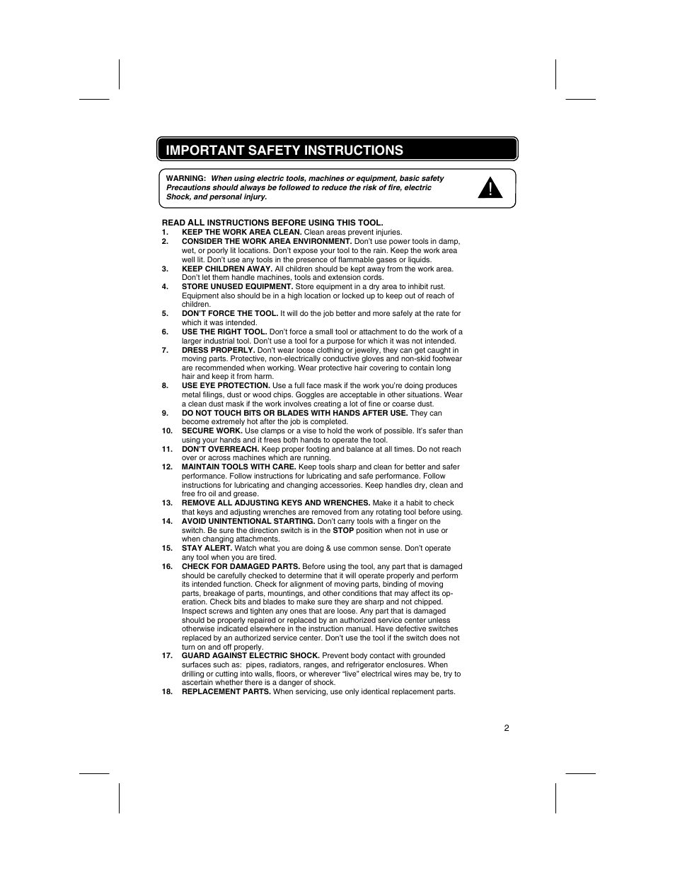 Important safety instructions | Longacre 686 Series Pit Impact Gun - Operator’s Manual User Manual | Page 2 / 5