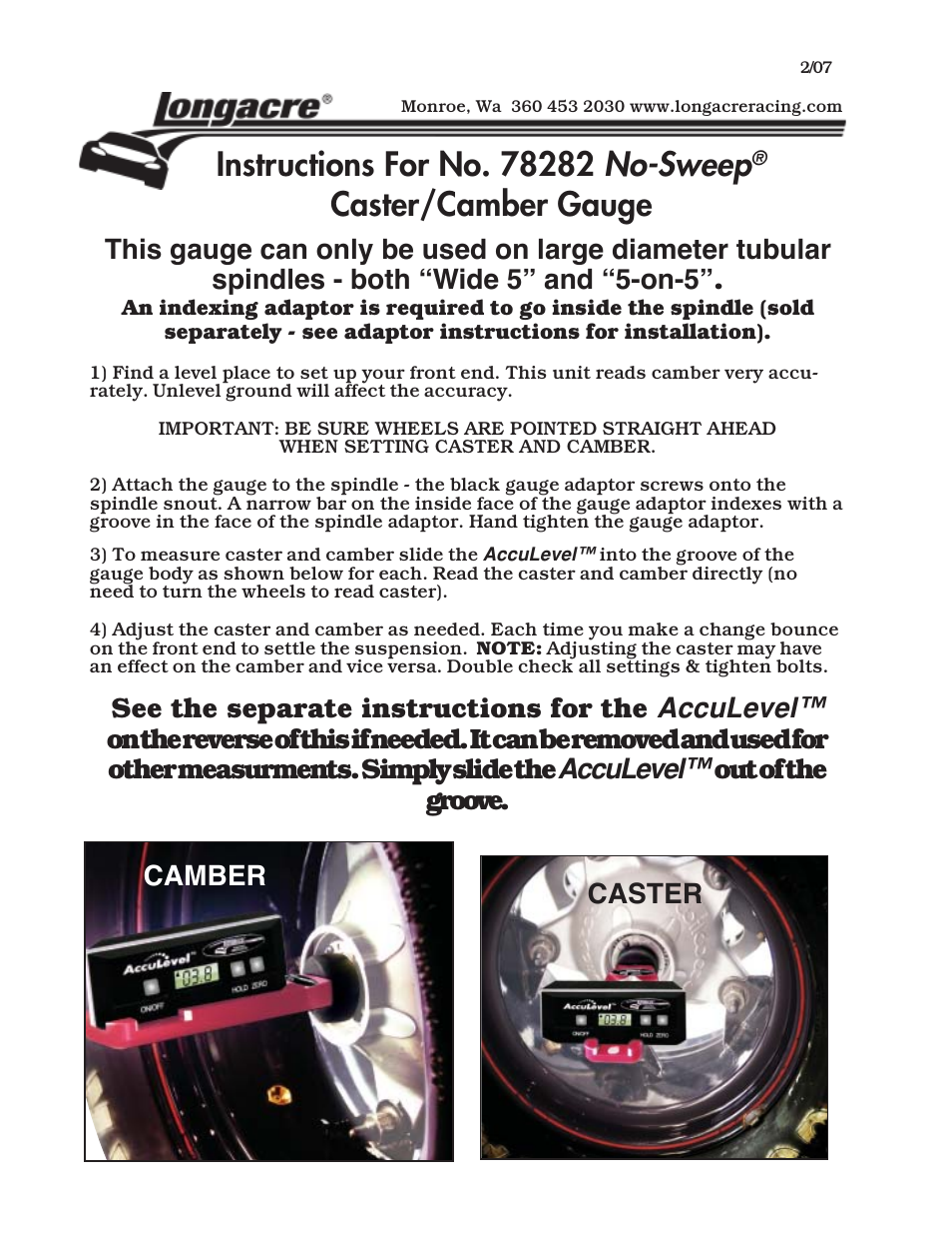 Longacre 78282 No Sweep Digital C_C Gauge with AccuLevel (version 2) User Manual | 1 page