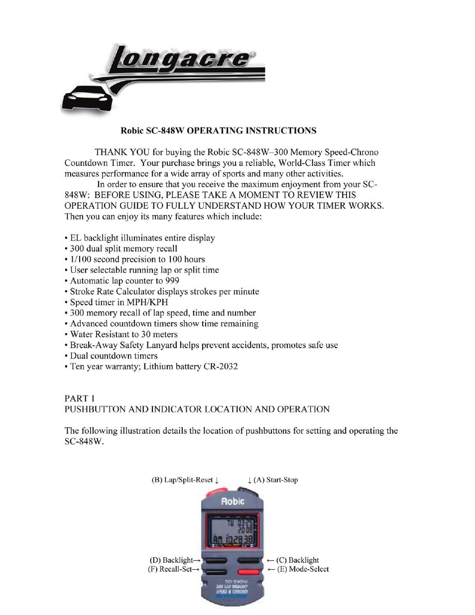 Longacre 22175 Robic SC-848 Stopwatch User Manual | 12 pages