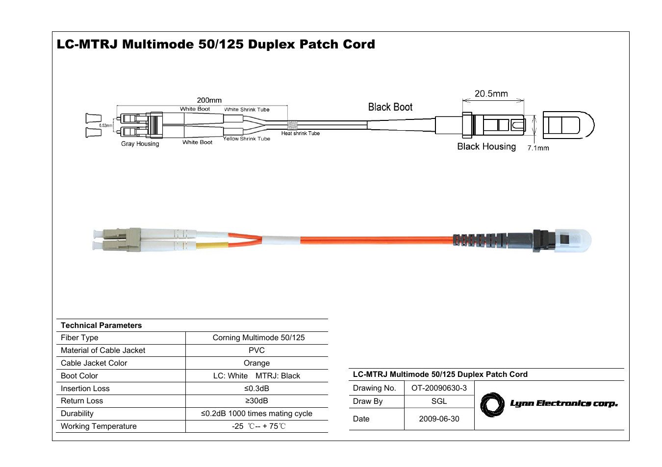 Lynn Electronics LC-MTRJ 50-125 OM2 Multimode Fiber Patch Cables User Manual | 1 page
