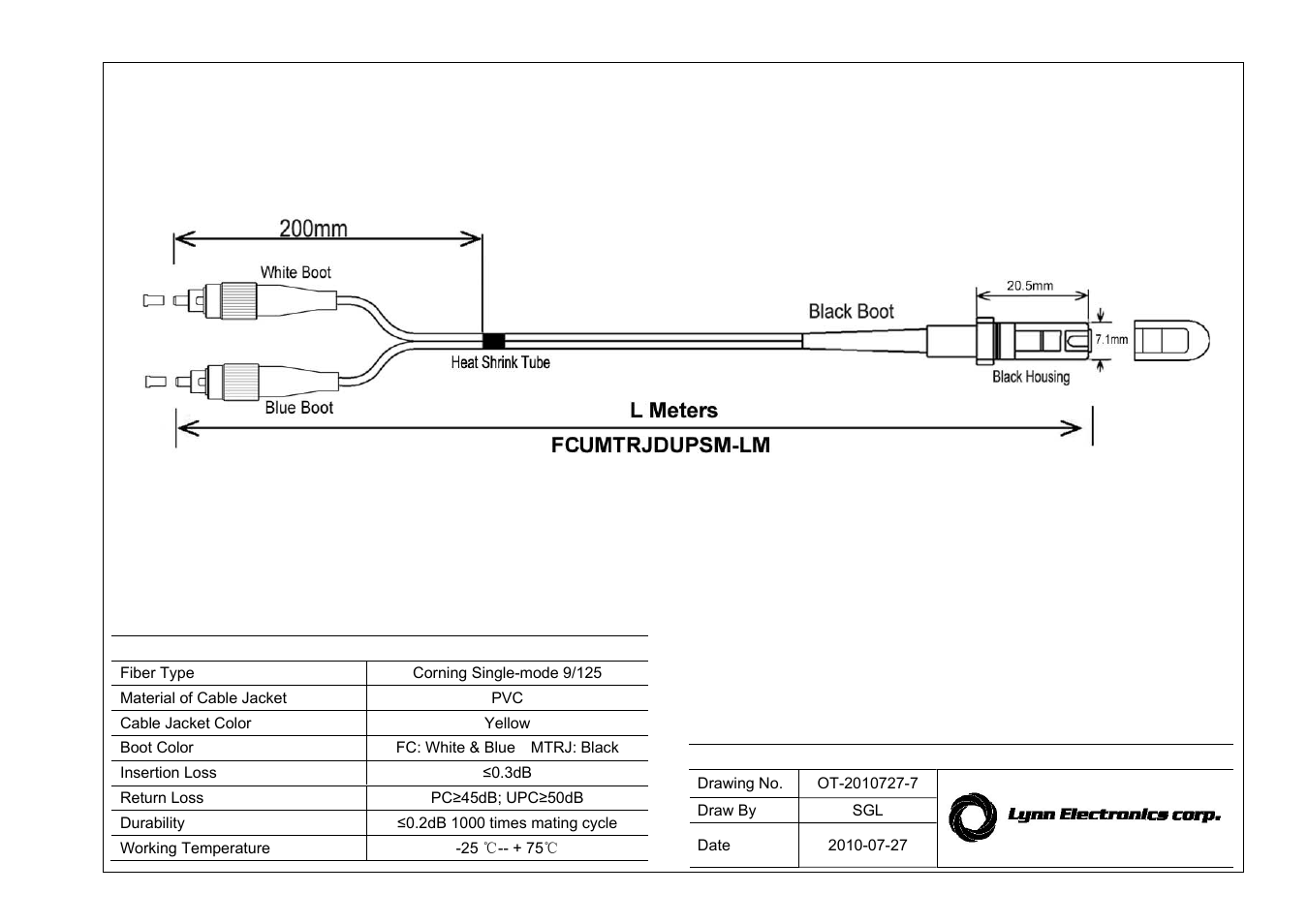 Lynn Electronics MTRJ-FC 9-125 Singlemode Fiber Patch Cables User Manual | 1 page