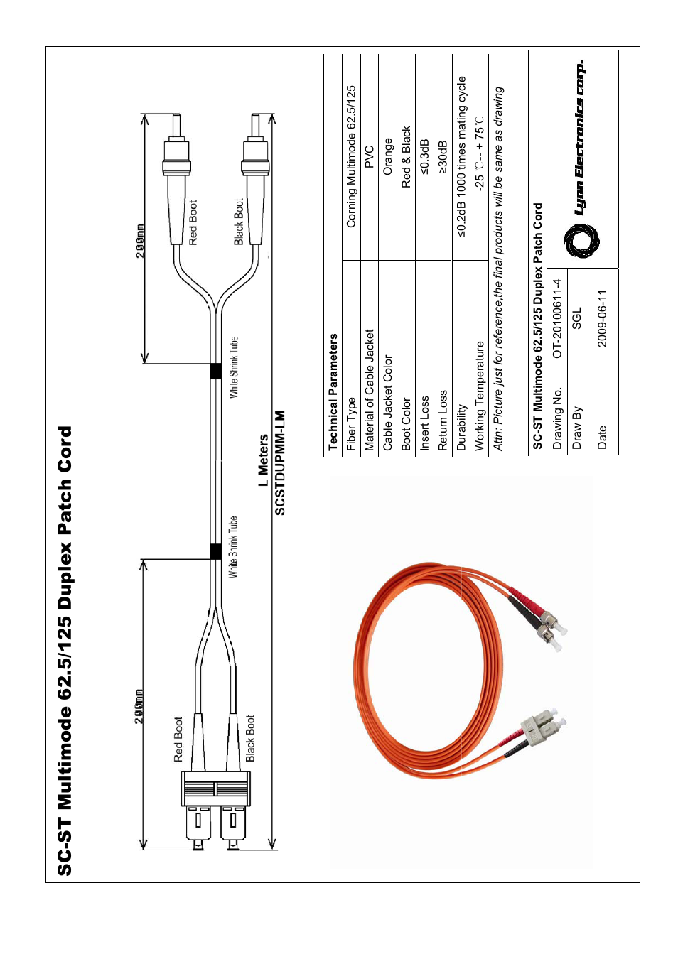 Lynn Electronics SC-ST 62.5 OM1 Multimode Fiber Patch Cables User Manual | 1 page