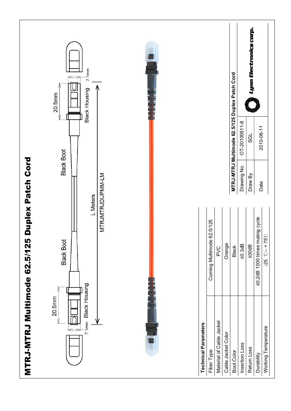 Lynn Electronics MTRJ-MTRJ 62.5 OM1 Multimode Fiber Patch Cables User Manual | 1 page