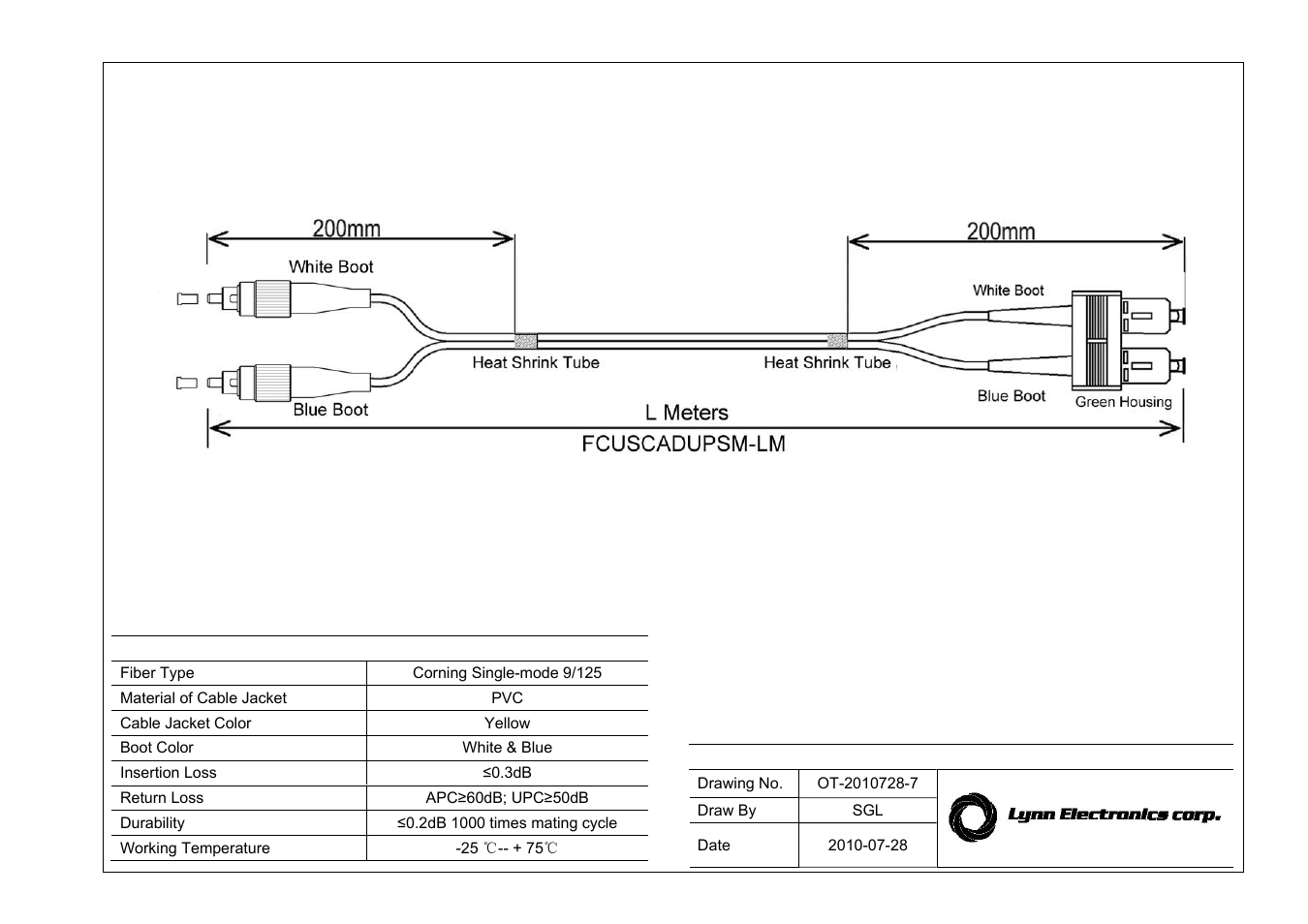 Lynn Electronics SC APC-FC UPC 9-125 Singlemode Fiber Patch Cables User Manual | 1 page