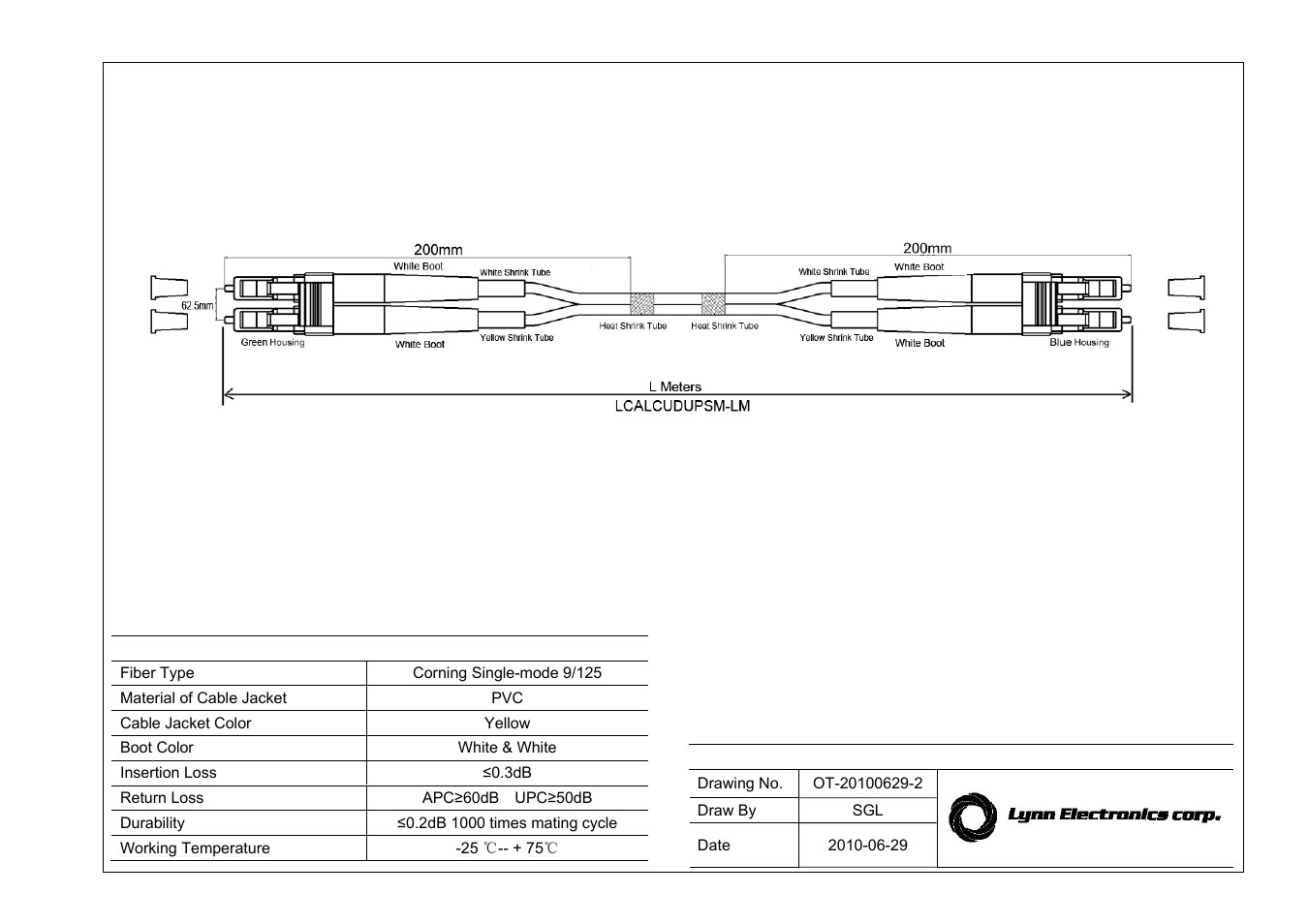 Lynn Electronics LC APC-LC 9-125 Singlemode Fiber Patch Cables User Manual | 1 page