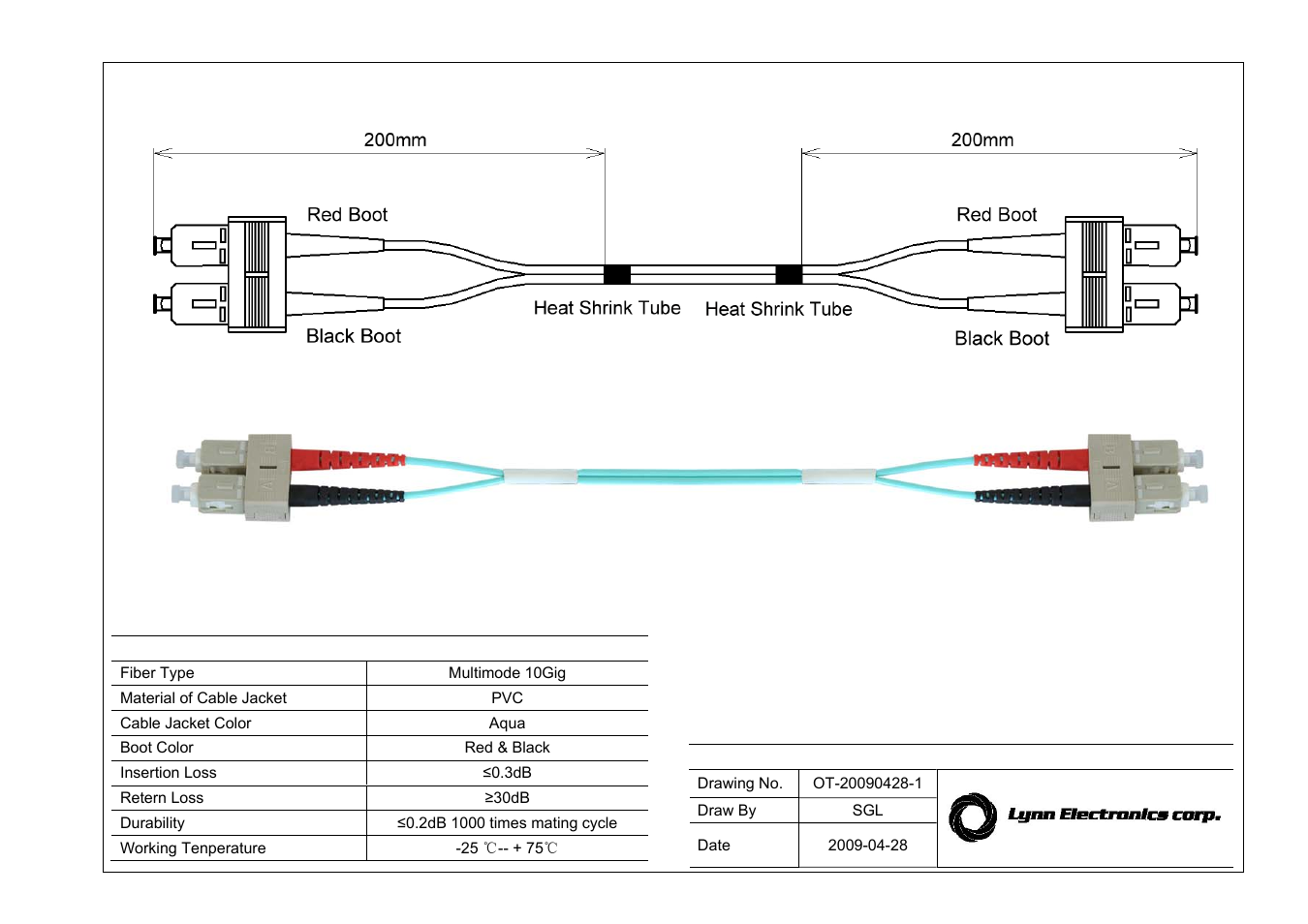 Lynn Electronics SC-SC 50-125 10GIG OM3 Multimode Fiber Patch Cables User Manual | 1 page