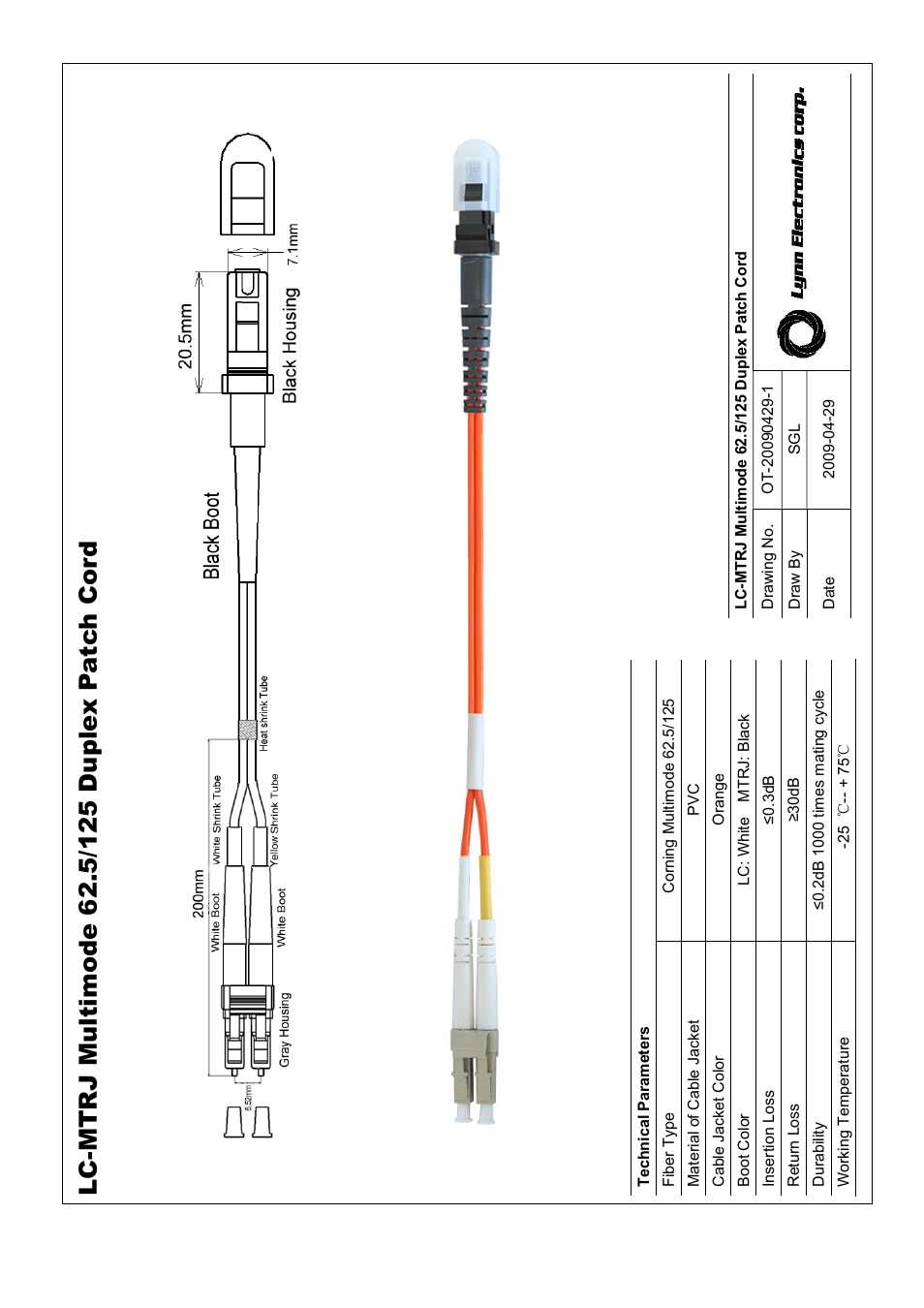 Lynn Electronics LC-MTRJ 62.5 OM1 Multimode Fiber Patch Cables User Manual | 1 page