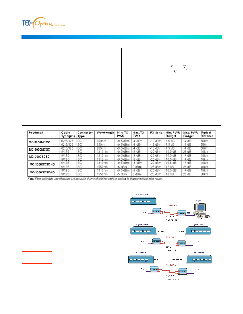 Mc-3000 series, Gigabit multi-mode sx to single mode lx converter | Lynn Electronics MC-3000SC-MM-SM User Manual | Page 2 / 2