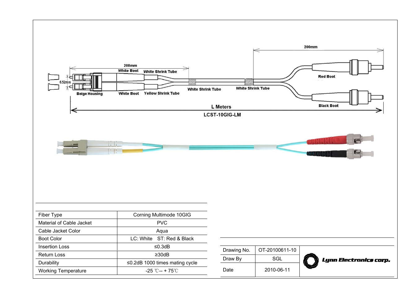 Lynn Electronics LC-ST 50-125 10GIG OM3 Multimode Fiber Patch Cables User Manual | 1 page