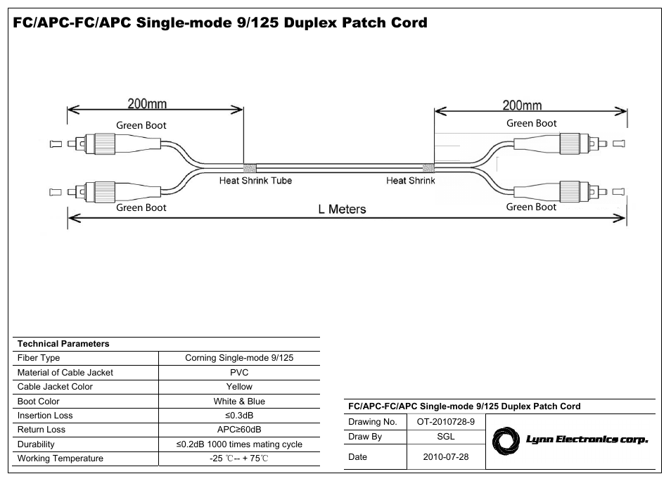 Lynn Electronics FC APC-FC APC 9-125 Singlemode Fiber Patch Cables User Manual | 1 page