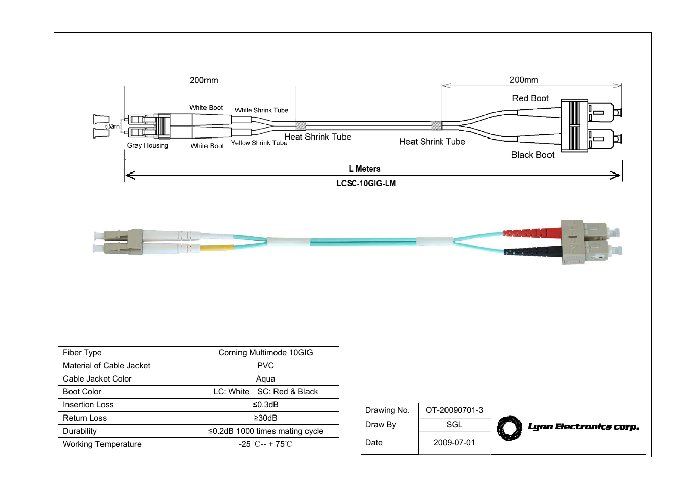 Lynn Electronics LC-SC 50-125 10GIG OM3 Multimode Fiber Patch Cables User Manual | 1 page