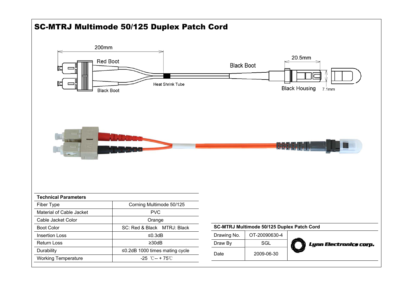 Lynn Electronics MTRJ-SC 50-125 OM2 Multimode Fiber Patch Cables User Manual | 1 page
