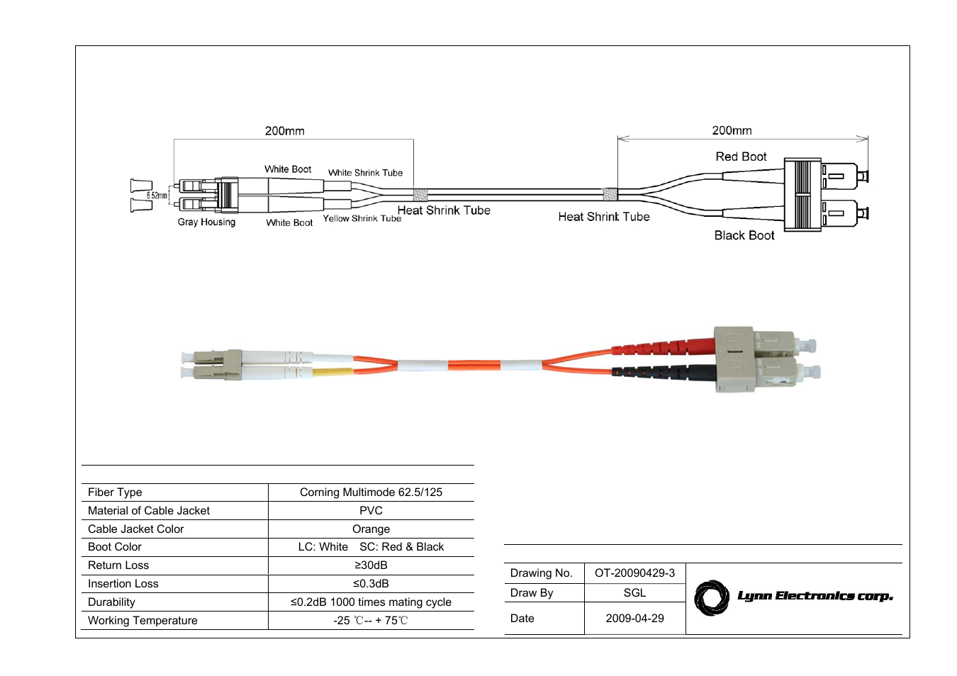 Lynn Electronics LC-SC 62.5 OM1 Multimode Fiber Patch Cables User Manual | 1 page