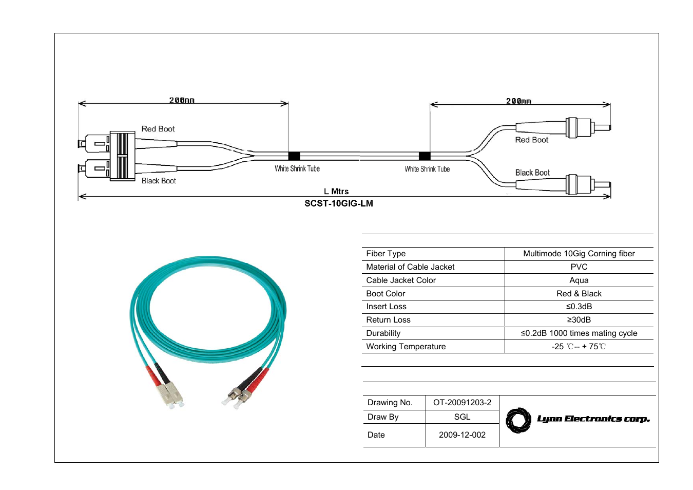 Lynn Electronics SC-ST 50-125 10GIG OM3 Multimode Fiber Patch Cables User Manual | 1 page