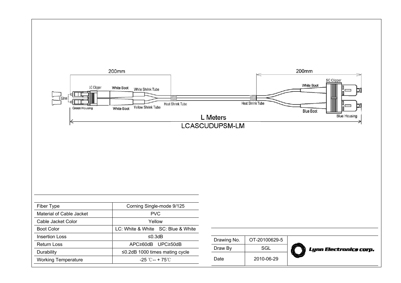 Lynn Electronics LC APC-SC UPC 9-125 Singlemode Fiber Patch Cables User Manual | 1 page