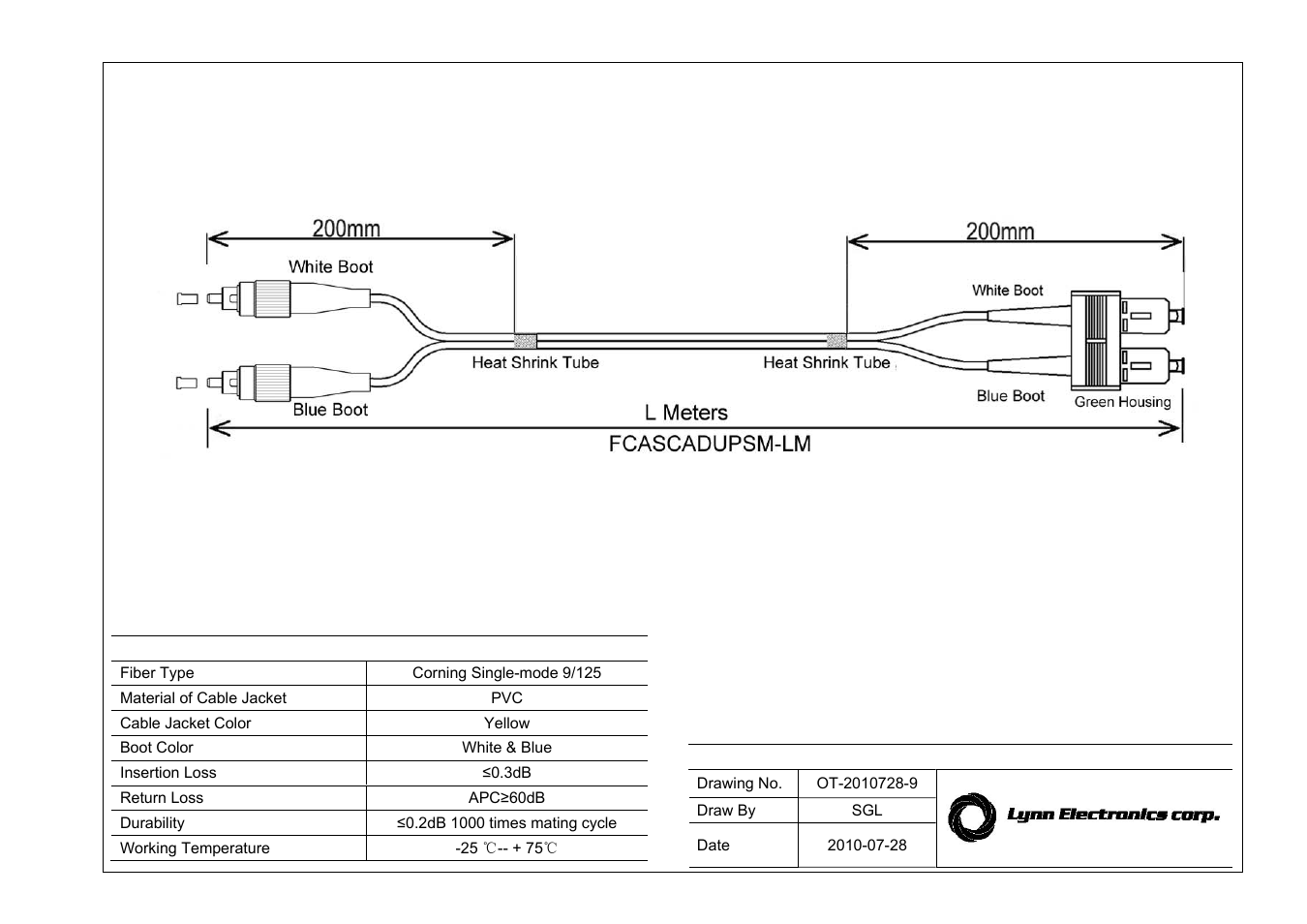 Lynn Electronics SC APC-FC APC 9-125 Singlemode Fiber Patch Cables User Manual | 1 page