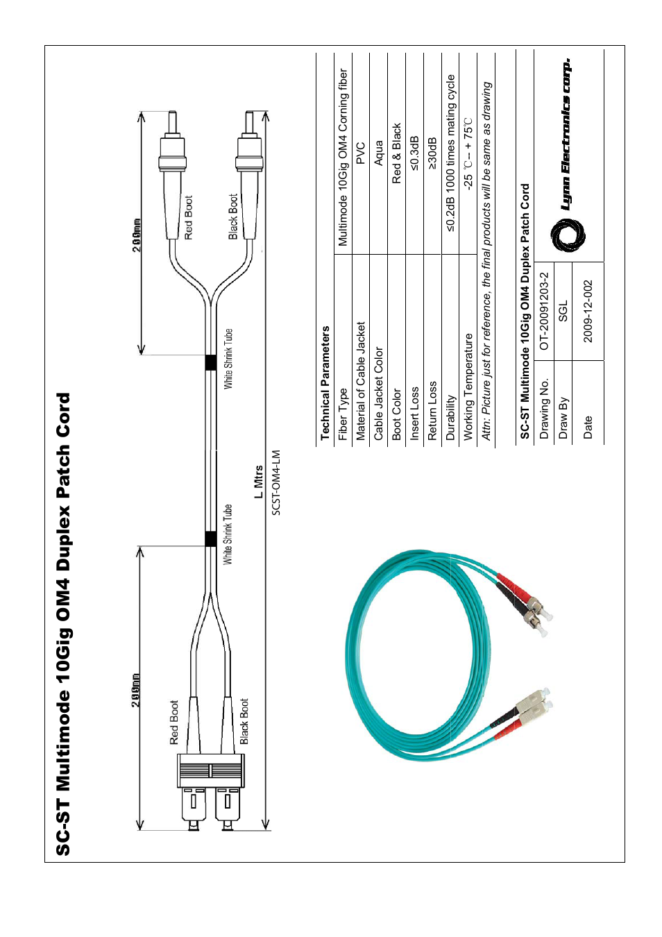 Lynn Electronics SC-ST 50-125 10GIG OM4 Multimode Fiber Patch Cables User Manual | 1 page