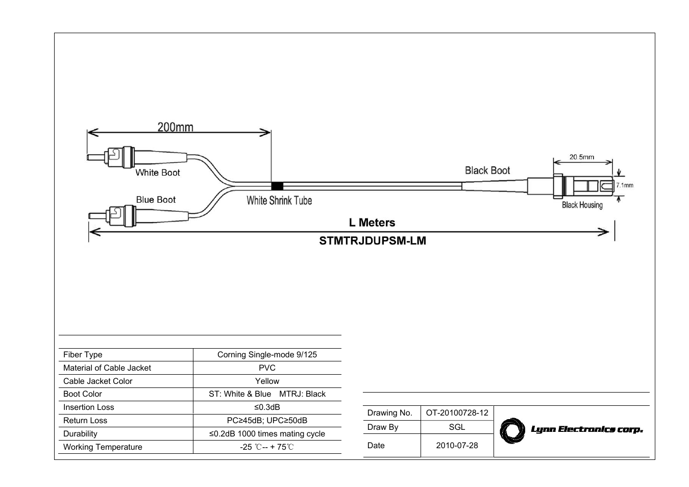 Lynn Electronics MTRJ-ST 9-125 Singlemode Fiber Patch Cables User Manual | 1 page