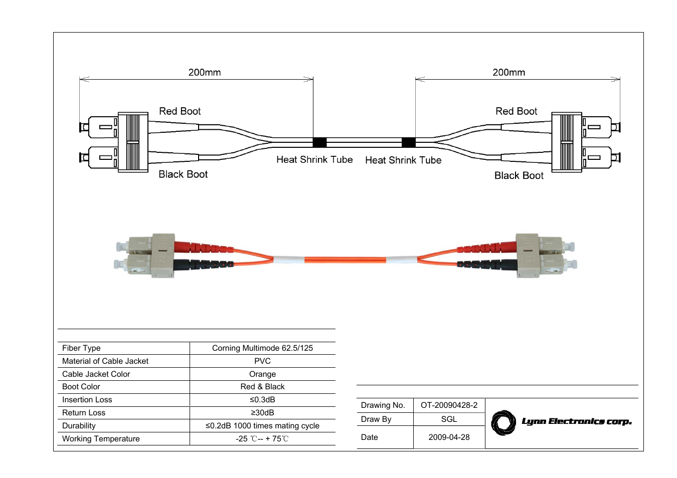 Lynn Electronics SC-SC 62.5 OM1 Multimode Fiber Patch Cables User Manual | 1 page