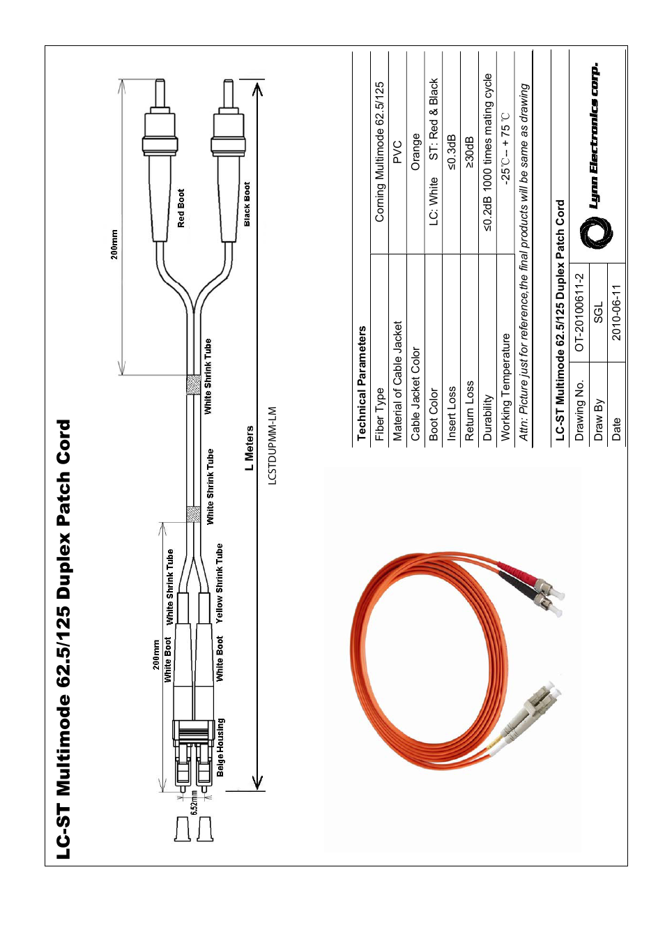 Lynn Electronics LC-ST 62.5 OM1 Multimode Fiber Patch Cables User Manual | 1 page