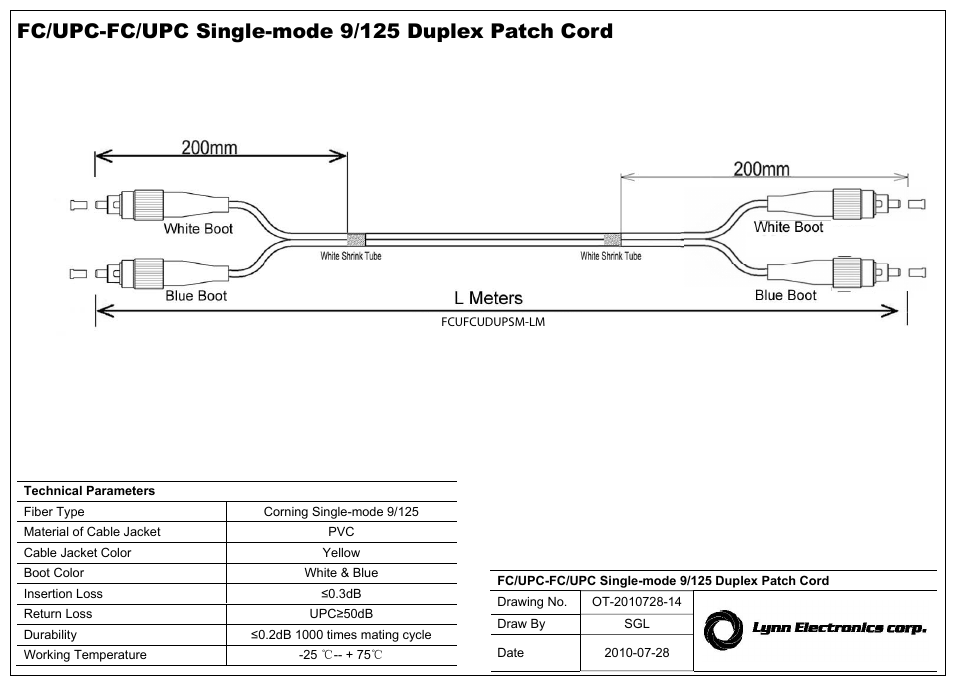 Lynn Electronics FC-FC 9-125 Singlemode Fiber Patch Cables User Manual | 1 page