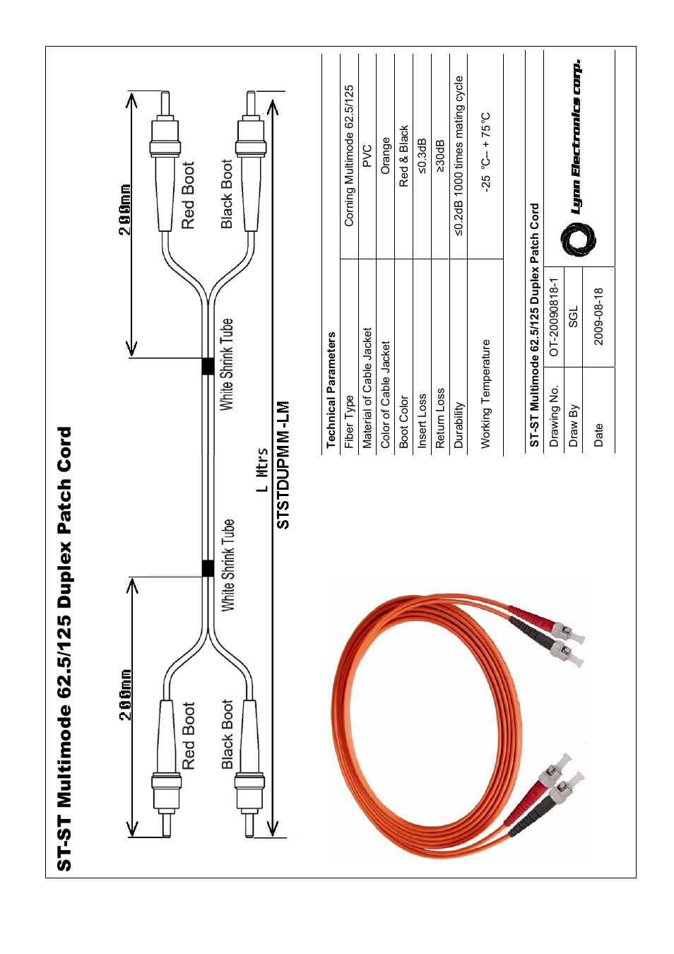 Lynn Electronics ST-ST 62.5 OM1 Multimode Fiber Patch Cables User Manual | 1 page