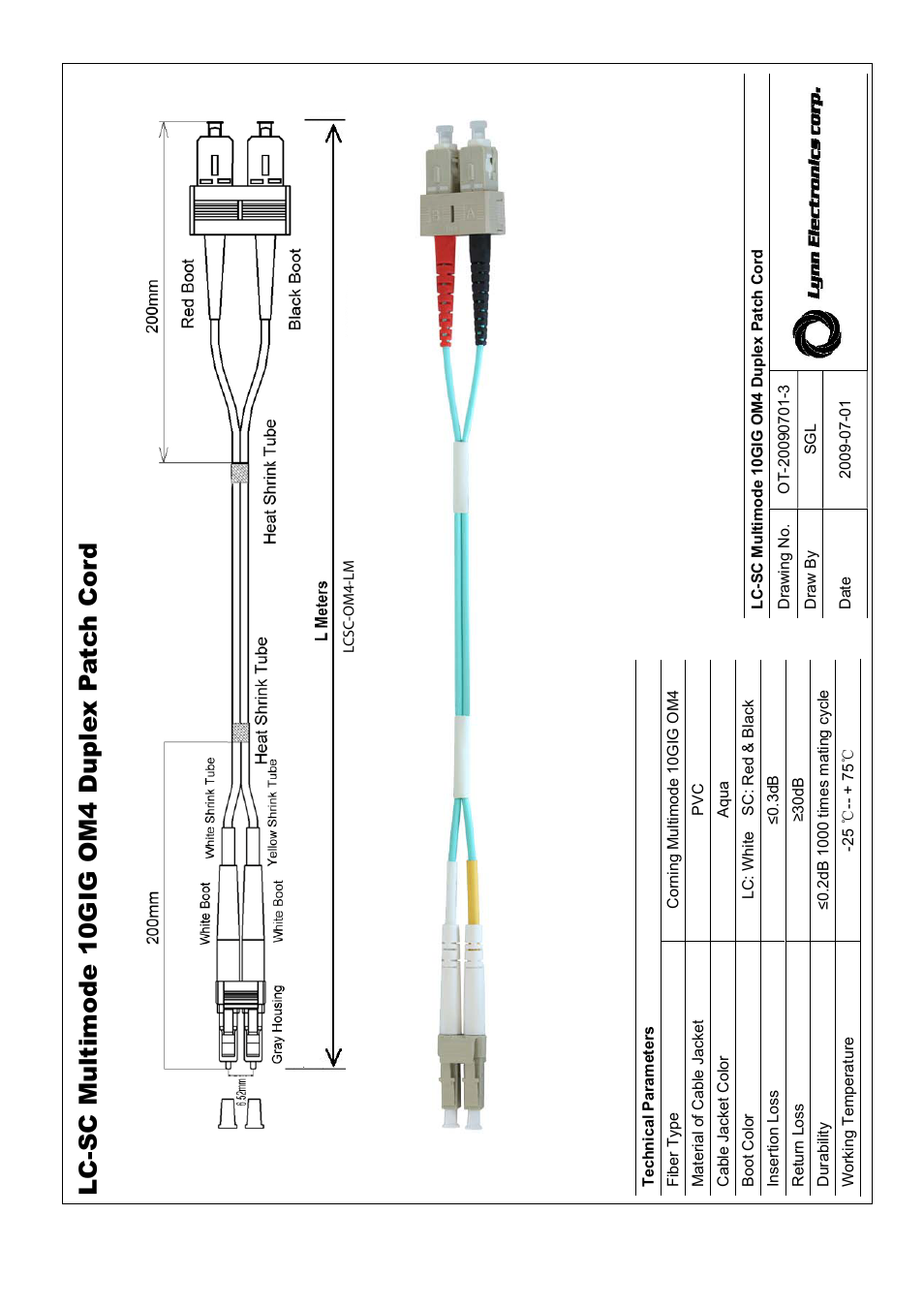 Lynn Electronics LC-SC 50-125 10GIG OM4 Multimode Fiber Patch Cables User Manual | 1 page