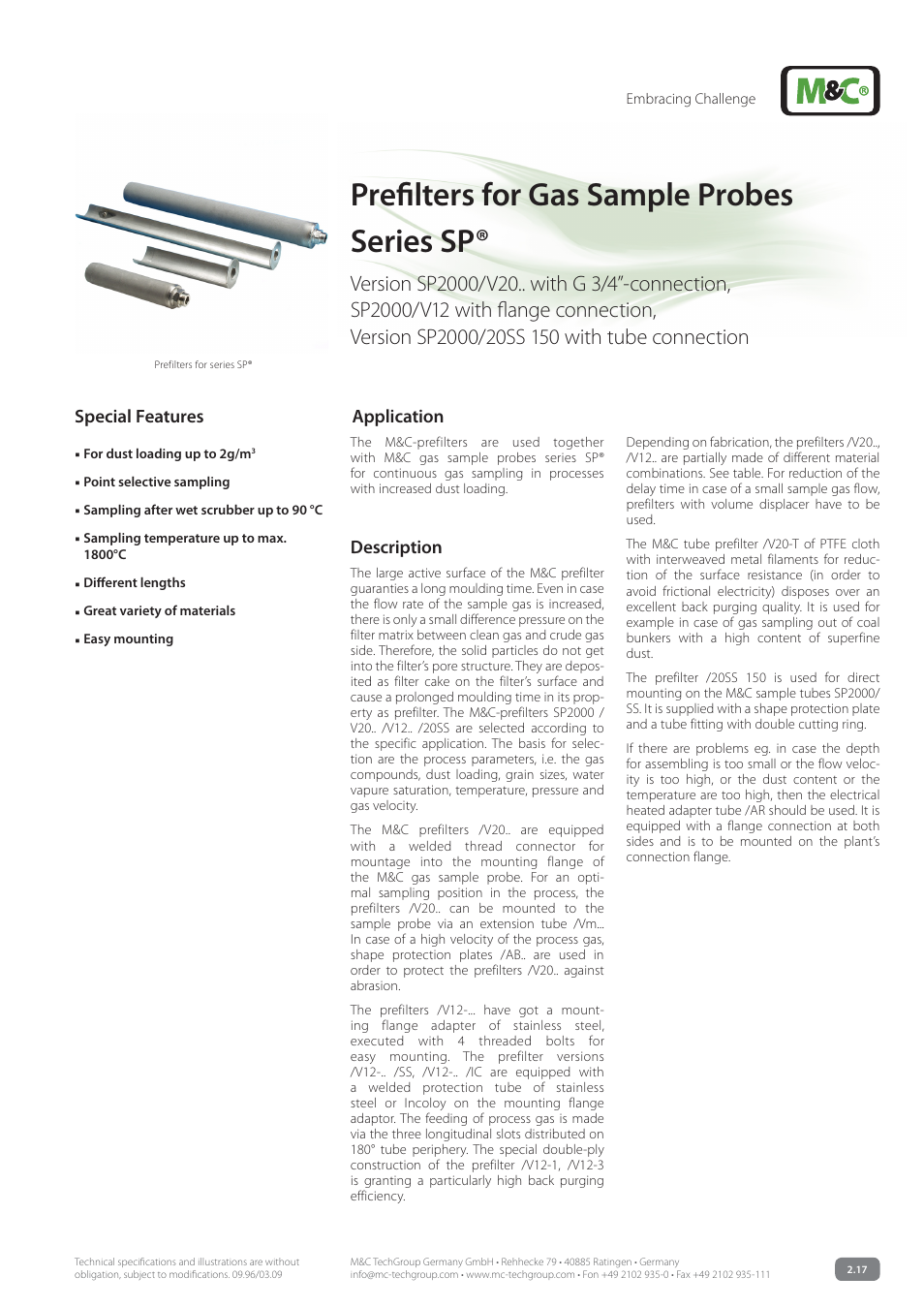 M&C TechGroup SP2000_20SS 150 Data sheet User Manual | 3 pages