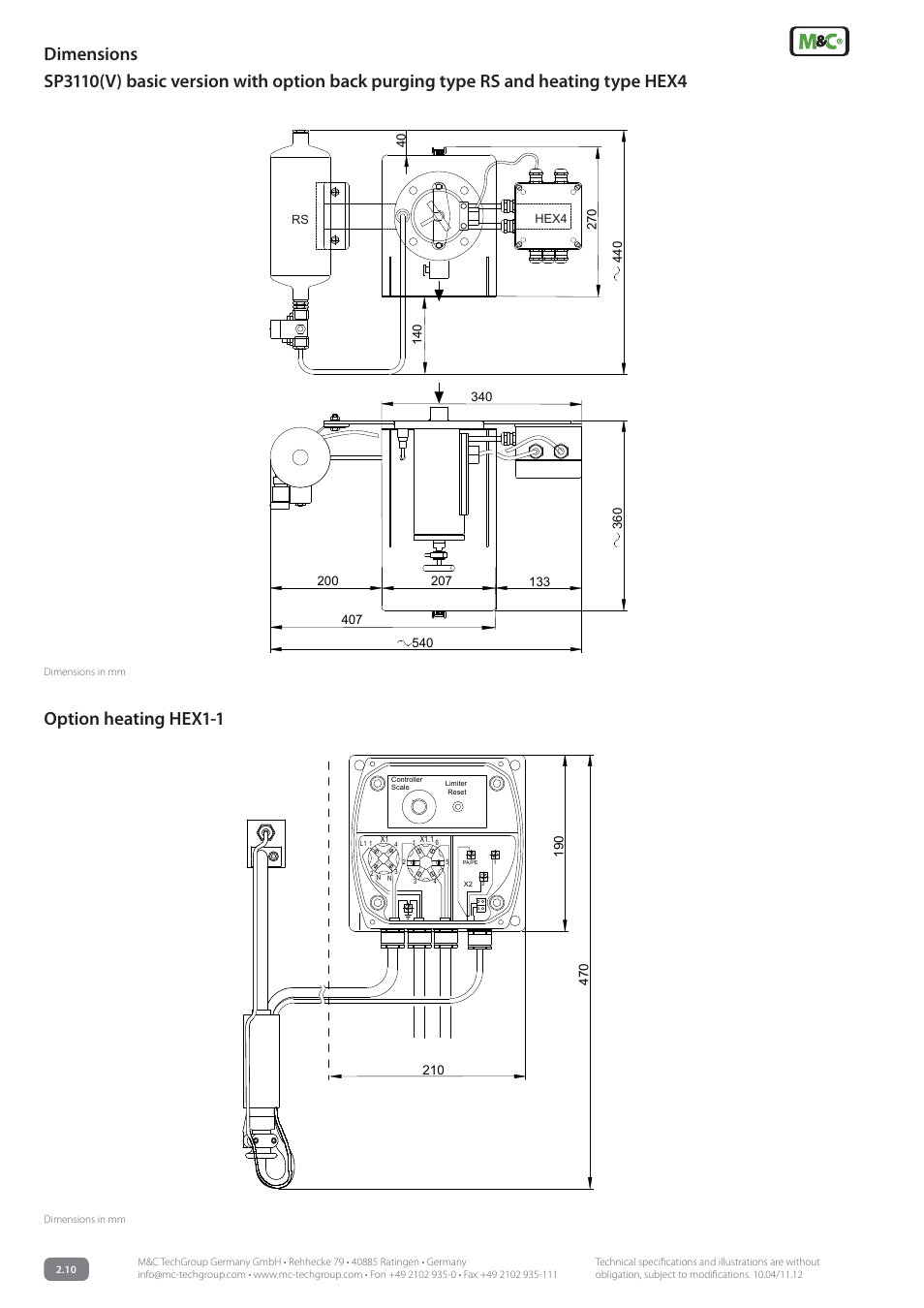 Option heating hex1-1 | M&C TechGroup SP3100 Data sheet User Manual | Page 4 / 6