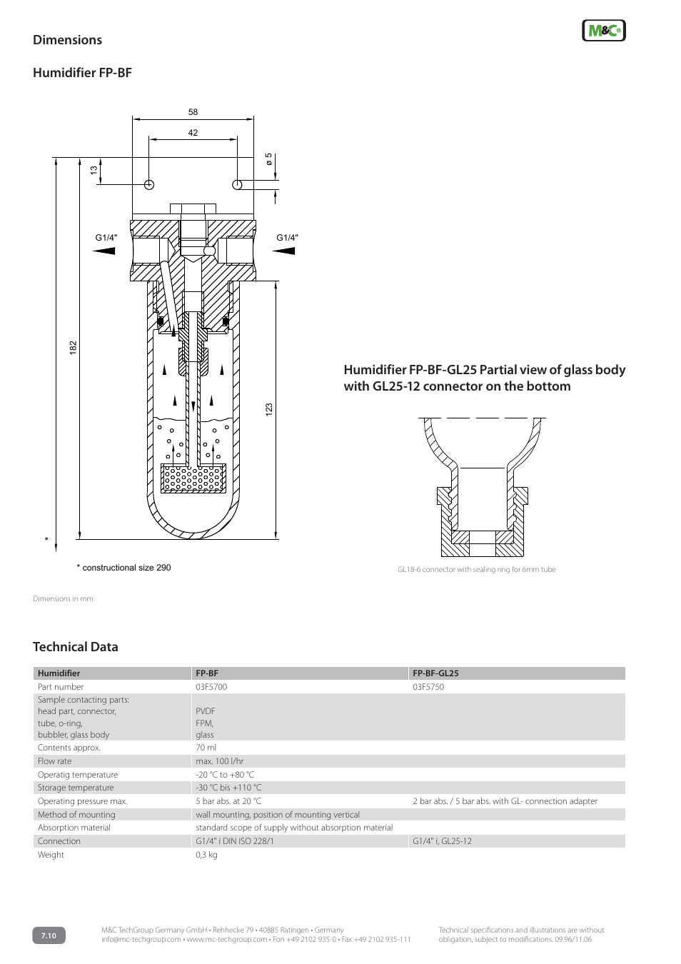 Technical data | M&C TechGroup FP-BF Data sheet User Manual | Page 2 / 2
