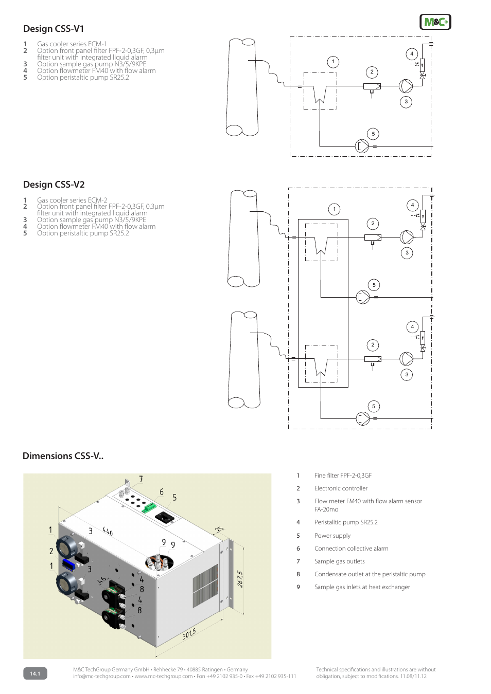 Dimensions css-v.. design css-v1, Design css-v2 | M&C TechGroup CSS-V2 Data sheet User Manual | Page 2 / 3