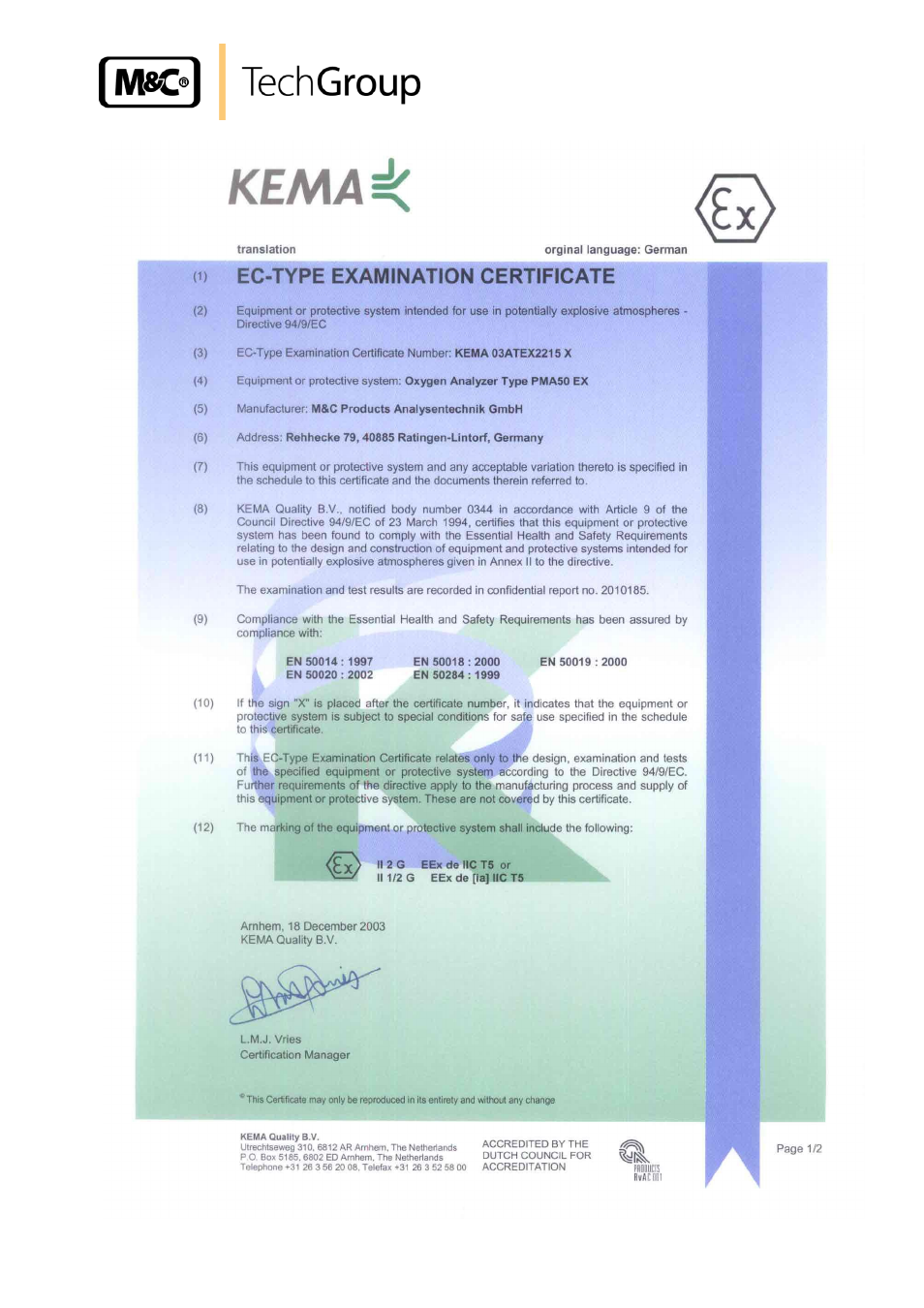 M&C TechGroup PMA 50 EEX Operator's manual User Manual | Page 45 / 48