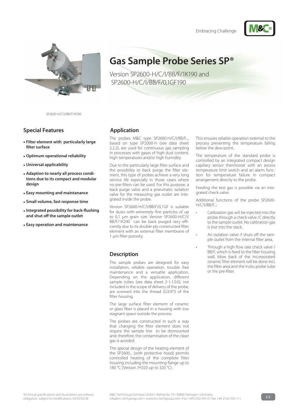 M&C TechGroup SP2600-H_C_I_BB_F_0,1GF190 Data sheet User Manual | 3 pages