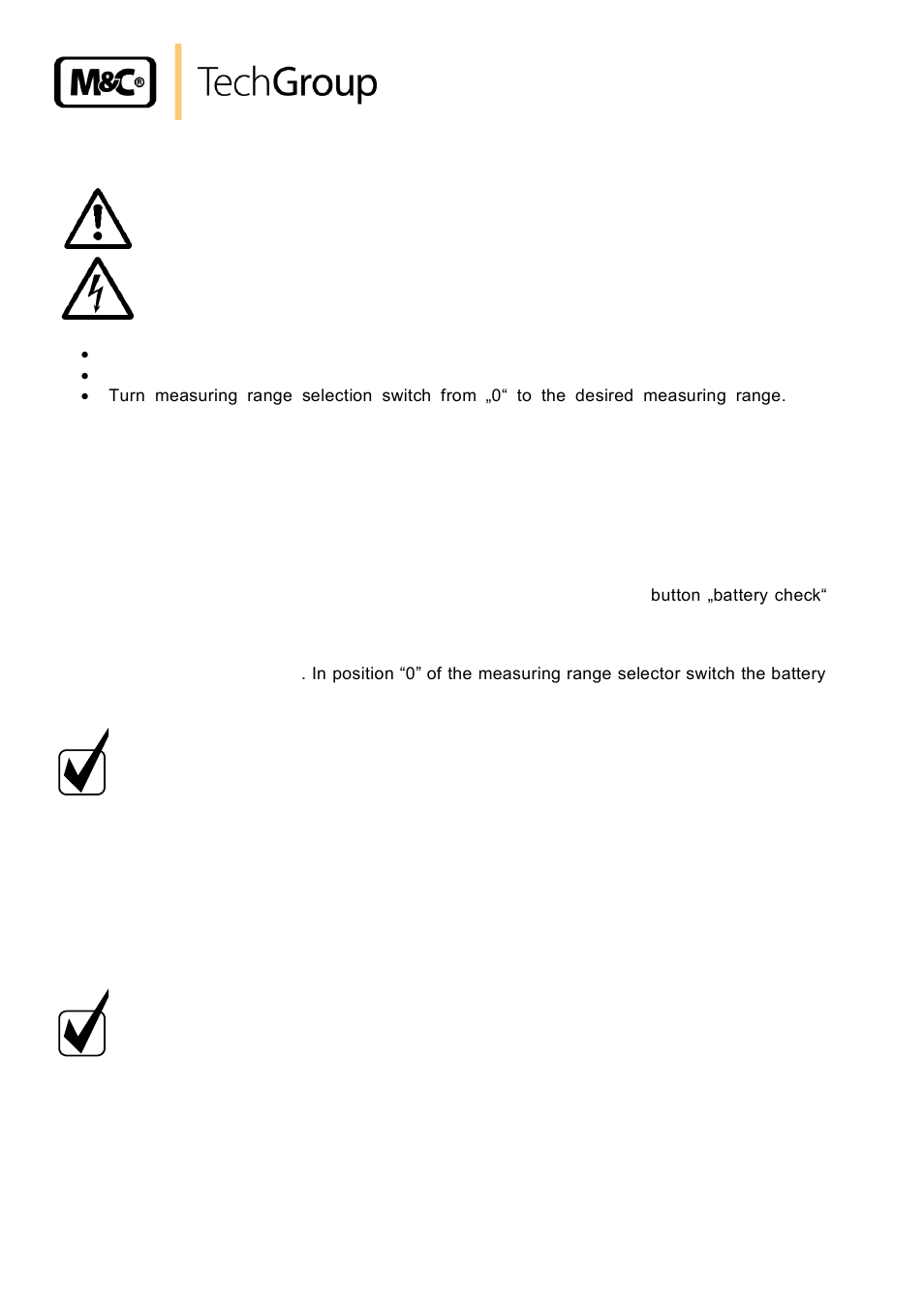 Starting up, Execution with rechargeable battery, Calibration | M&C TechGroup PMA 10S Operator's manual User Manual | Page 18 / 27